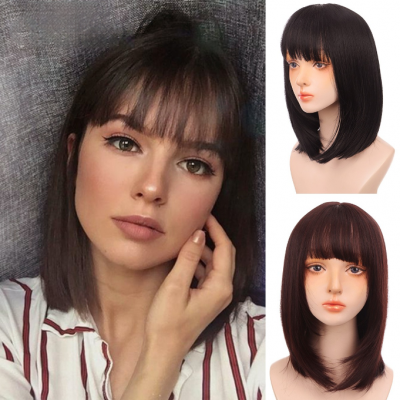 【Shoulder-Grazing Chic】40cm Bangs & Hair AK01 - Embrace Sleek Simplicity with Alluring Fringe Meets Mid-Length Mane, Perfect for Modern Minimalists