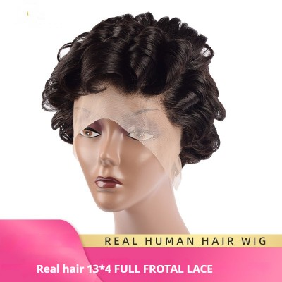 Human Hair Full Frontal Lace AF Pixie Wig Curly