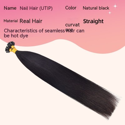 Invisible Nail U-tip Straight Real Hair Extensions - Invisible Nails, Full Real Hair, Instant Reveal Pure Straight Hair, Effortlessly Craft Trace-Free Straight Hair, Minimalist Beauty Unadorned