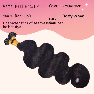 Invisible Nail U-tip Body Wave Real Hair Extensions - Invisible Nails, Full Real Hair, Instant Showcase Dynamic Waves, Effortlessly Craft Trace-Free Curls, Natural Charm Dances with the Wind