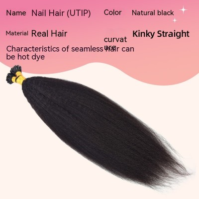 Invisible U-Tip Kinky Straight Real Hair Extensions - Invisible U-Nails, Full Real Hair, Instant Embrace African Essence Straight Hair, Effortlessly Achieve Seamless Integration, Natural Sheen, Limitless Charm