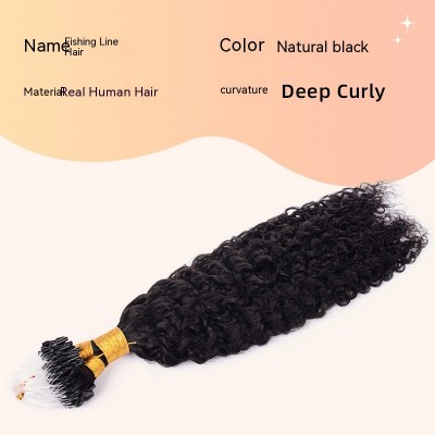 Human Hair Fully Real Fishline Hair Invisible Traceless Hair Extensions Deep Curly 