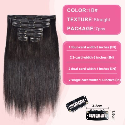 Seamless Straight 7pc Exquisite Clip-Ins Real Hair - Ultimate Sleek, Crystalline Shine, Clip-On Elegance, Swiftly Achieve Dreamy Straight Effect