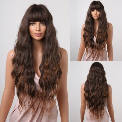 Synthetic Wig Yinraohair Brown Wig Long Curly Hair Ready to GO