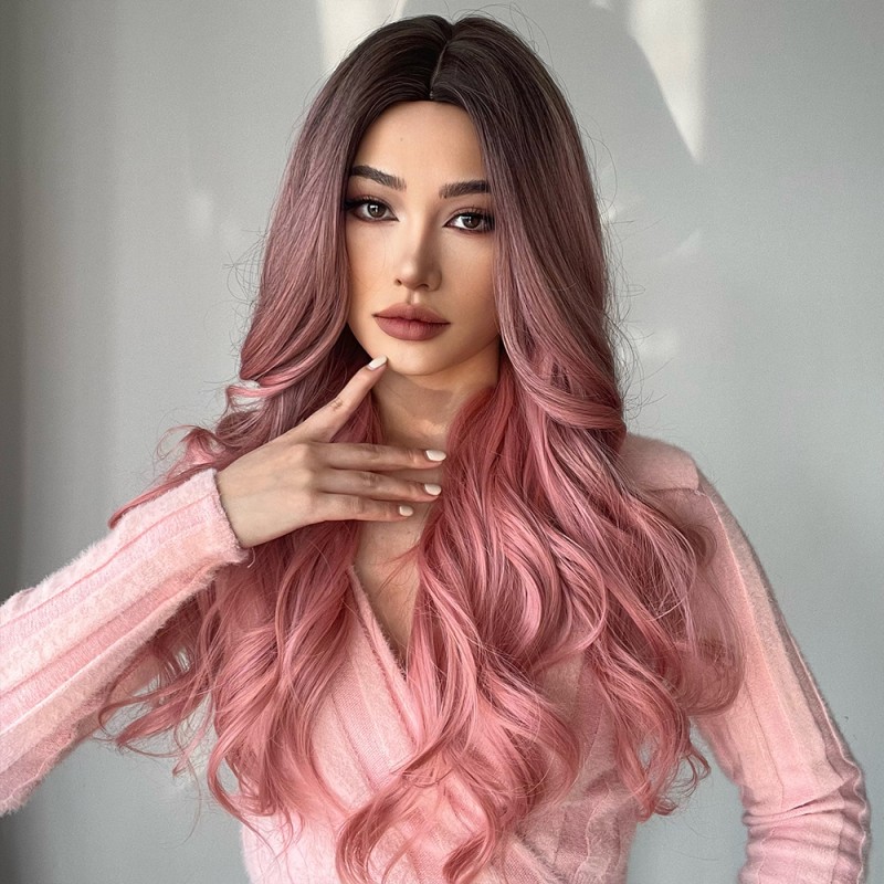 Synthetic Wig Pink Wig Long Curly Hair Fahionable Ready to Go