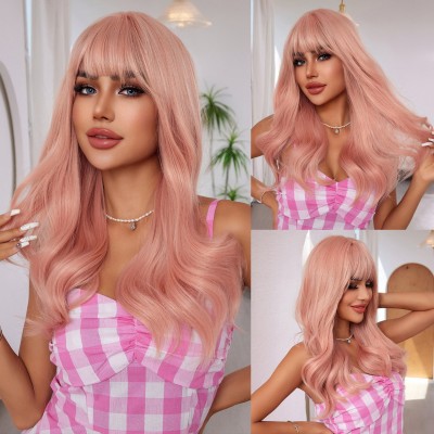 Synthetic Wig Pink Wig Long Curly Hair Fashionable Ready to Go