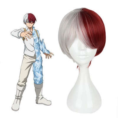 My Hero Academia Cosplay Wigs Red and Silver Short Hair 28CM