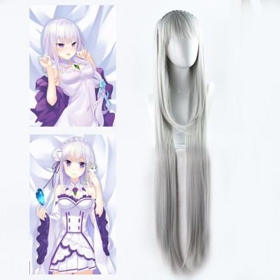 ReZero − Starting Life in Another World Emilia Cosplay Wigs Silver Long Hair 100CM