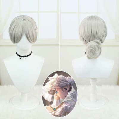 Identity V Red Woman Cosplay Wigs Silver Short Hair 30CM