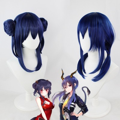 【Arknights Sleek Sentinel】Chen Wig - Exude Cool Confidence with 50cm Dark Blue Chic Crop, Ideal for Stylish Cosplay & Urban Edge