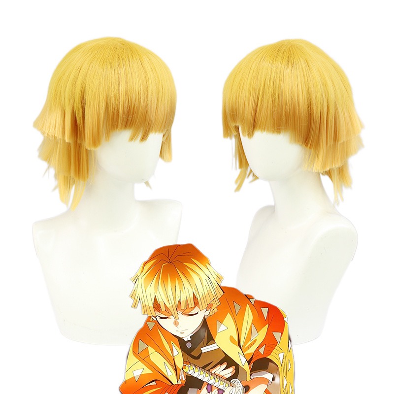 Demon Slayer Zenitsu Agatsuma Cosplay Wigs Yellow Short Hair 30CM