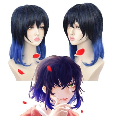 Demon Slayer Inosuke Hashibira Cosplay Wigs Black Blue Short Hair 40CM