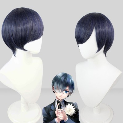 【Stylish Gothic Elegance】Ciel Phantomhive Wig 30CM - Master Your Cosplay with Authentic Black & Blue Victorian Chic for a Flawless Sebastian's Young Master Look