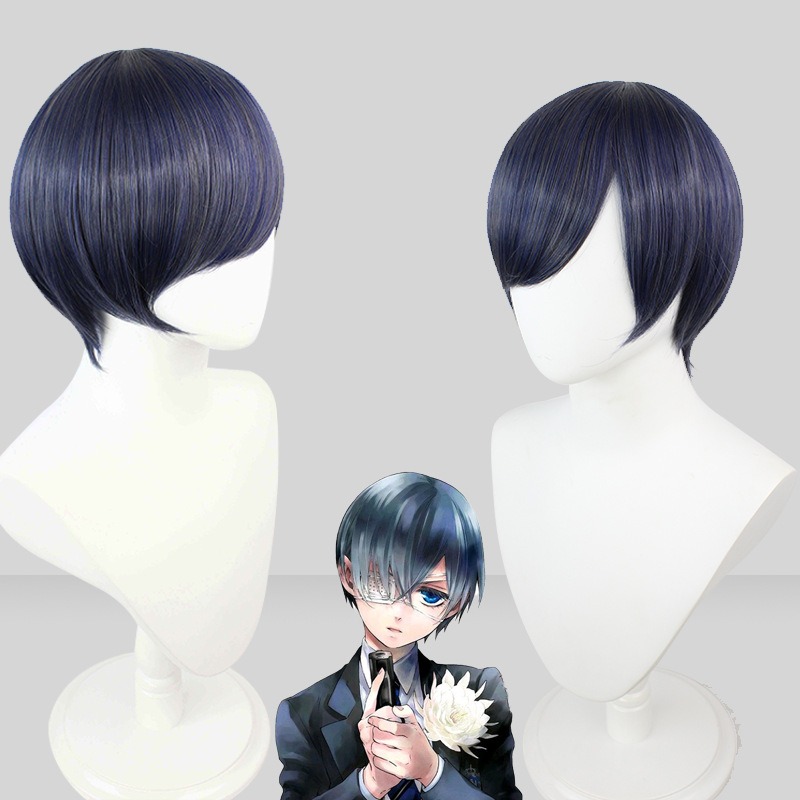 Black Butler Ciel Phantomhive Cosplay Wigs Black Blue Short Hair 30CM