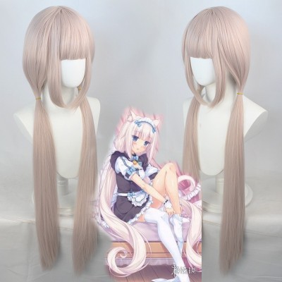 【Paradise Dream】Catgirl Pink Tresses 100CM - Step into Vanilla's Sweet World with Delicate, Light Pink Waves, Perfect for Captivating Cosplay Escapes