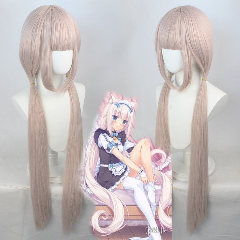 Chocolate and Vanilla Wig Catgirl Paradise Vanilla  Cosplay Wigs Light Pink Long Hair 100CM