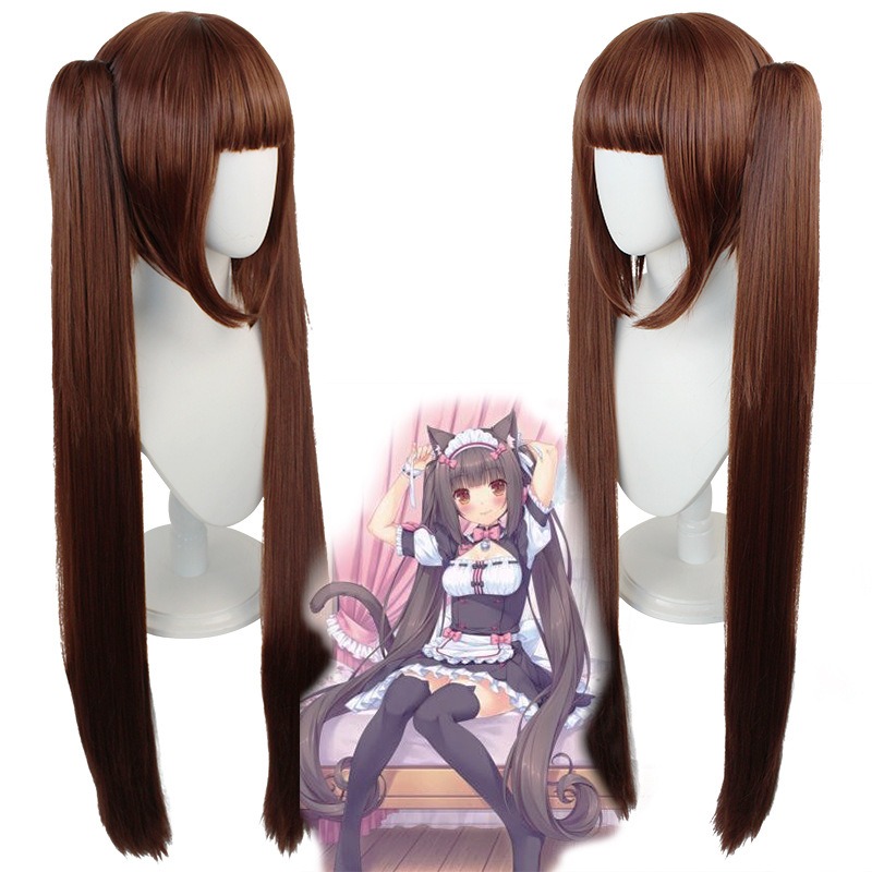 Chocolate and Vanilla Wig Catgirl Paradise Vanilla  Cosplay Wigs Dark Brown Long Hair 100CM