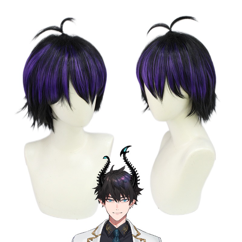 Rainbow Agency Ren Zotto Cosplay Wigs Purple Black Short Hair 30CM