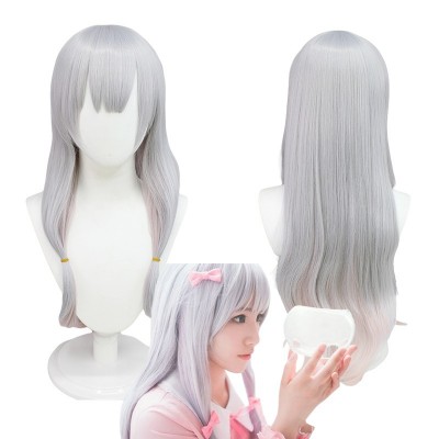 Erotic Manga Teacher and Izumi Sagiri Cosplay Wigs Silver Medium Length Hair 70CM