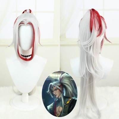 League of Legends Yuumi, the Magical Cat Cosplay Wigs Silver Red Long Hiar 80CM