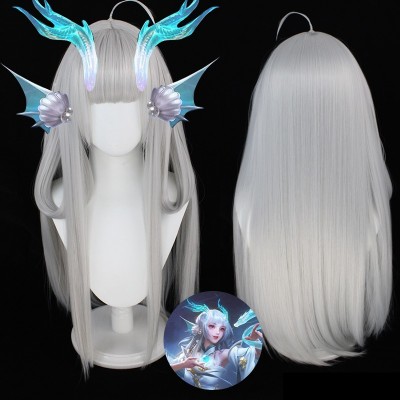 【Arena of Valor Enchantress】Yingmeng Wig - Radiate Elegance with 80cm Silvery Locks, Perfect for Mesmerizing Cosplay & Timeless Appeal