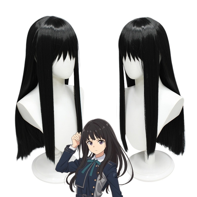 Lycoris Recoil Ricoris Inoue Cosplay Wigs Black Long Hair 80CM