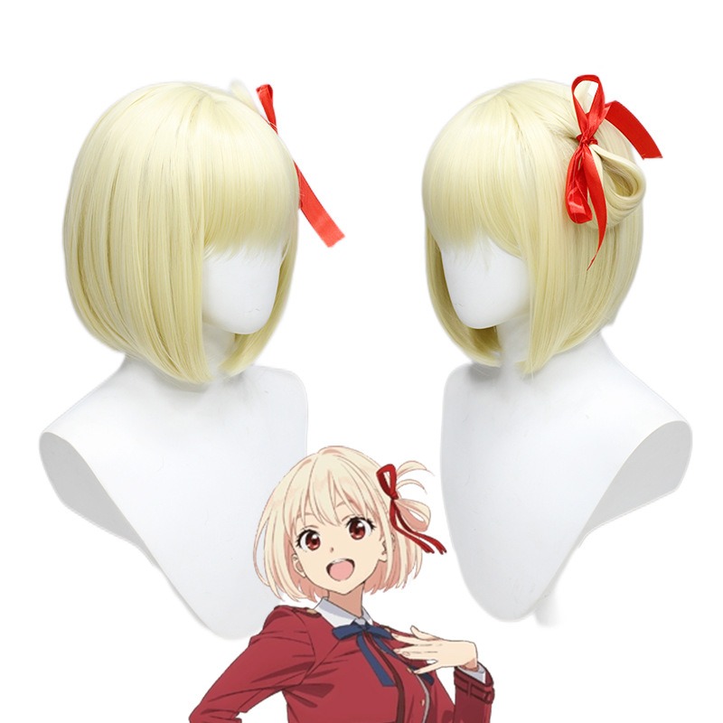 Lycoris Recoil Alice Kinmoku Cosplay Wigs Light BLonde Short Hair 35CM