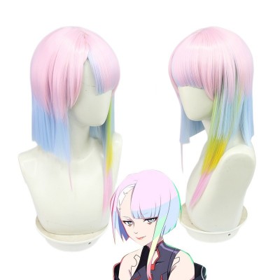 【Futuristic Flair】Lucy the Edgerunner Cyberpunk Wig - Bold Multicolor 40cm Shimmer for Electric Cosplay