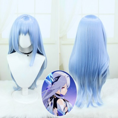 Genshin Impact Scaramouche Cosplay Wigs Light Blue Long Hair 80CM