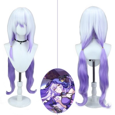 Collapse Star Vault Railway Black Swan Cosplay Wigs Silver Purple Long Hair 100CM