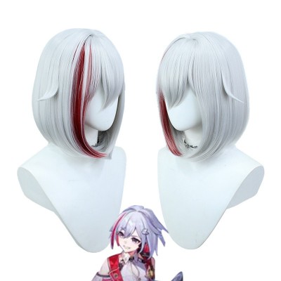  【Honkai Star Rail】Topa Wig - 35cm Blaze Red w/ Silver Flair, Eye-catching Look for Cosplay Enthusiasts