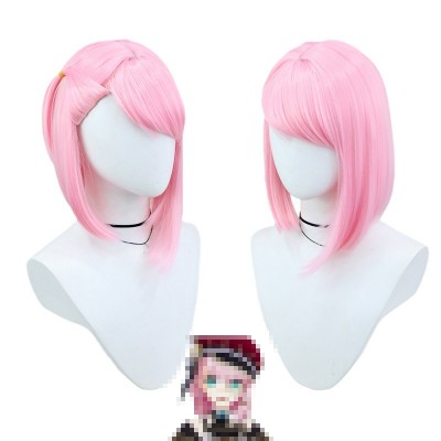 【Rosy Resolve】Charlotte Genshin Impact Cosplay Wig - Embody Courage with Vibrant Pink, Chic 36CM Short Locks