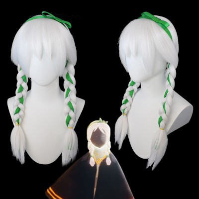 Sky Children of the Light Green Ribbon Cosplay Wigs White Hair 60CM