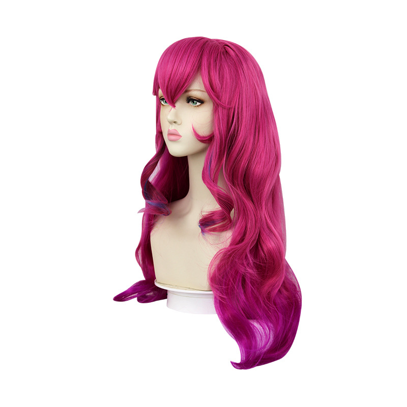 League of Legends Ahri Cosplay Wig Dark Pink Long Wig with Cap Anime Wigs 75CM