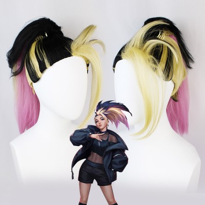 【Dual Charm】Blonde & Pink Anime Wig - Bold Short 50CM Style with Cap, Perfect Fusion for Men's Cosplay