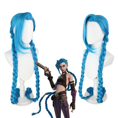 League of Legends Battle of the Twin Cities Cosplay Wig Blue Long Wig with Cap Anime Wigs 120CM