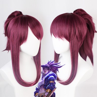 League of Legends Akali Cosplay Wig Red Short Wig with Cap Anime Wigs for Adults 