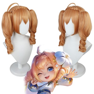 Arena of Valor Cai Wenji Star Bard Cosplay Wig Orange Curly Long Wig with Cap Anime Wigs 