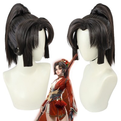 Arena of Valor Yorn Cosplay Wig Dark Brown Short Wig with Cap Anime Wigs for Men Halloween Christmas Party 45CM