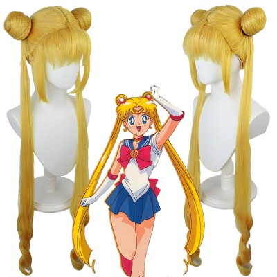 Sailor Mercury Sailor Moon Cosplay Wig Yellow Long Wig with Cap Anime Wigs 105CM