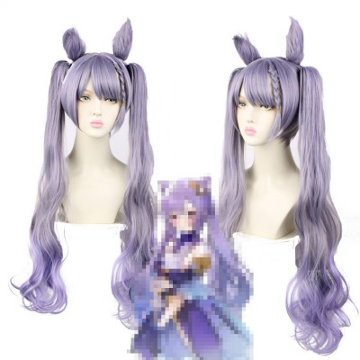 【Luminous Thunder's Touch】Keqing Genshin Impact Wig - Unleash Power with 80CM Majestic Lavender Falls, Captivating Cap & Electrifying Charm
