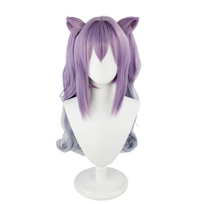 Genshin Impact Kamisato Ayaka Swift as the Frost Cosplay Wig Purple Highlight Long Hair with Cap Anime Wigs 70CM