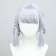 Genshin Impact Kamisato Ayaka Flowers Blooming Under the Moon Cosplay Wig Silver Short Wig with Bangs Anime Wigs for Adults 35CM