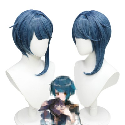 Genshin Impact Xingqiu Cosplay Wig Black and Blue Short Wig with Cap Anime Wigs for Men Christmas Carnival Party 30CM