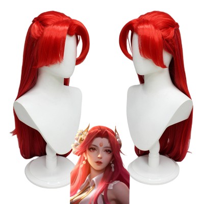 【Arena of Valor Enchantment】Diaochan Summoner's Wig - Ignite Passion with 85cm Fiery Red Long Tresses, Expertly Designed Cap Ensures a Spellbinding Cosplay Experience