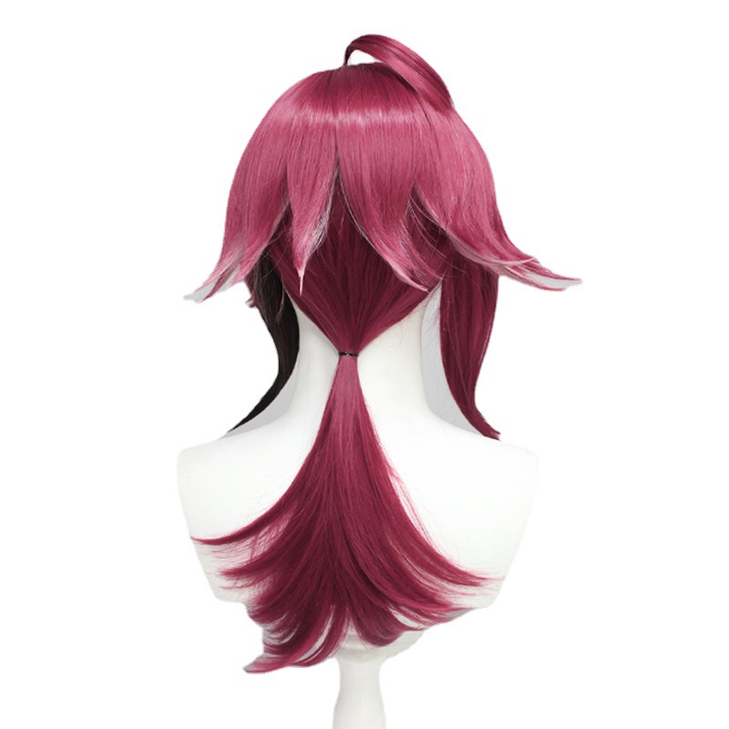 Genshin Impact Kamisato Ayato Cosplay Wig Wine Red Short Wig with Cap Anime Wigs for Adults 55CM
