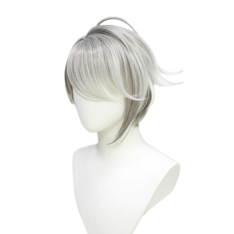 Genshin Impact Albedo Cosplay Wig Silver Short Wig with Cap Anime Wigs With Bangs 30CM