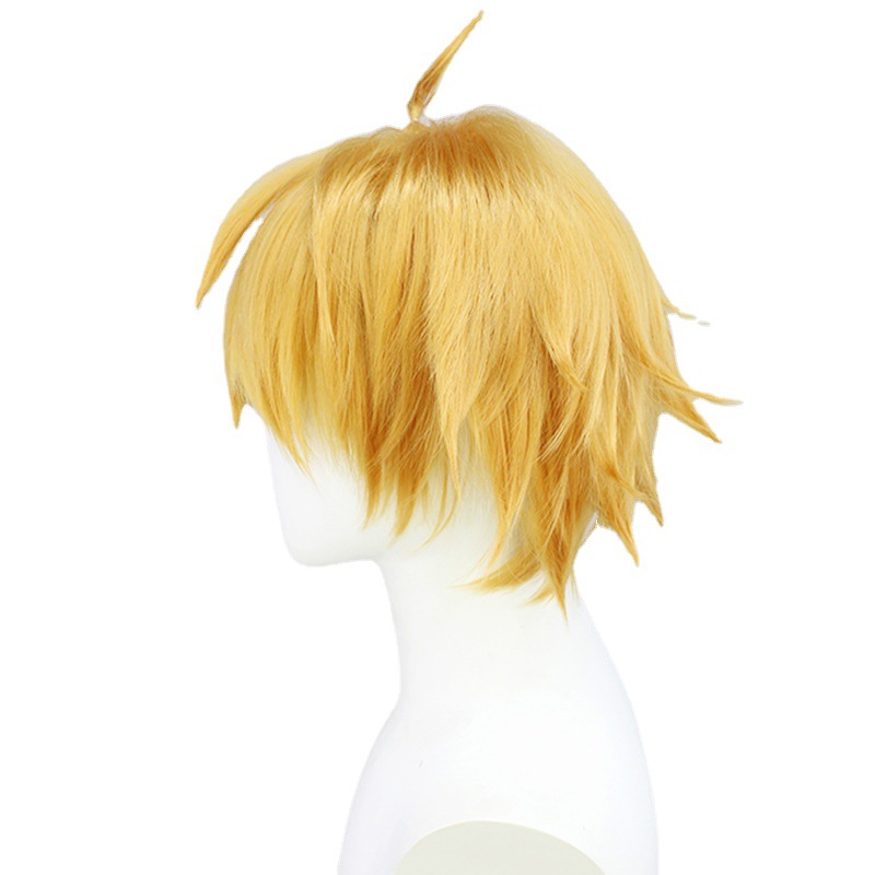 Genshin Impact Dainsleif Cosplay Wig Yellow Short Wig with Cap Anime Wigs for Adults Halloween Christmas Carnival Party 30CM