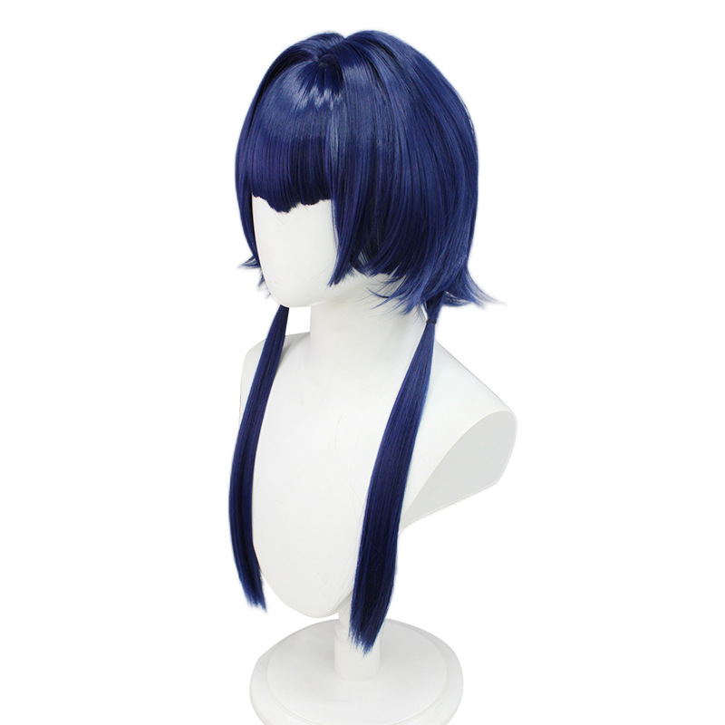 Genshin Impact Kantiss Cosplay Wig Dark Blue Short Wig with Cap Anime Wigs 55CM