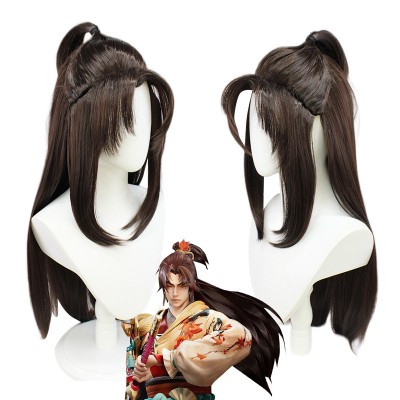 Arena of Valor Feng Cosplay Wig Brown Long Wig with Cap Anime Wig 80CM